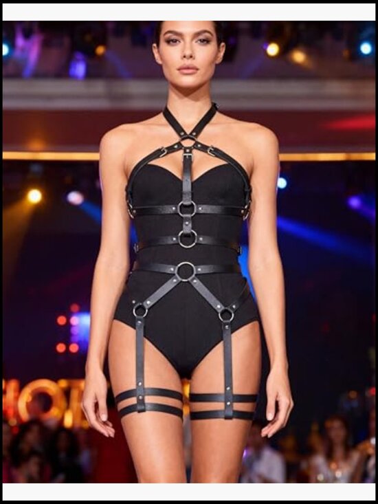 Adjustable Faux Leather Body Belt Harness Multi-Strap Layering Accessory main image 5